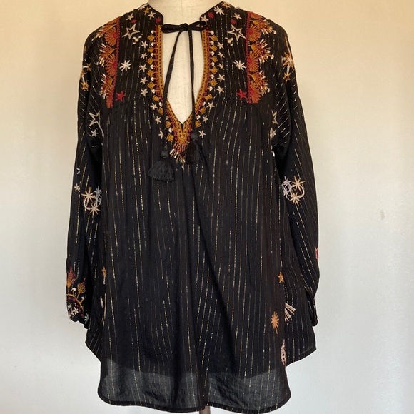 Johnny Was Tops - Johnny Was Astraea embroidered v-neck  blouse, long sleeves, striped, boho, XS